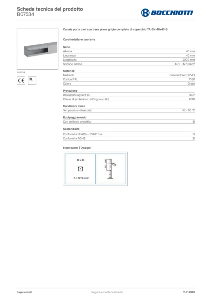 Immagine Bocchiotti Scheda tecnica del prodotto B07534 | Hager Italia