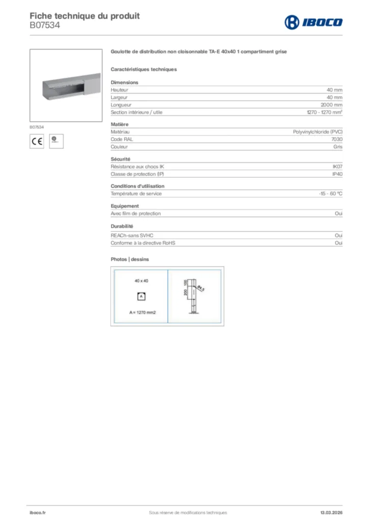 Image Iboco Fiche technique du produit B07534 | Hager France