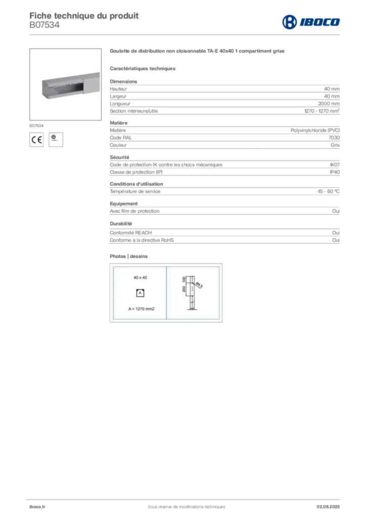 Image Iboco Fiche technique du produit B07534 | Hager France