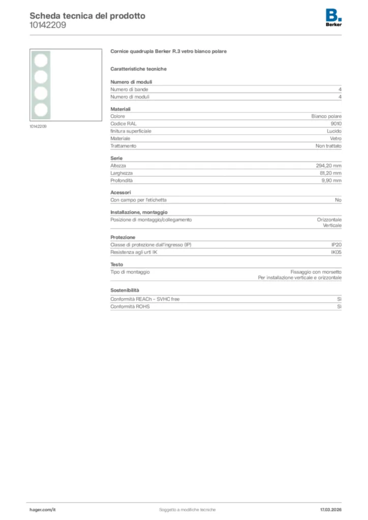 Immagine Berker Scheda tecnica del prodotto 10142209 | Hager Italia