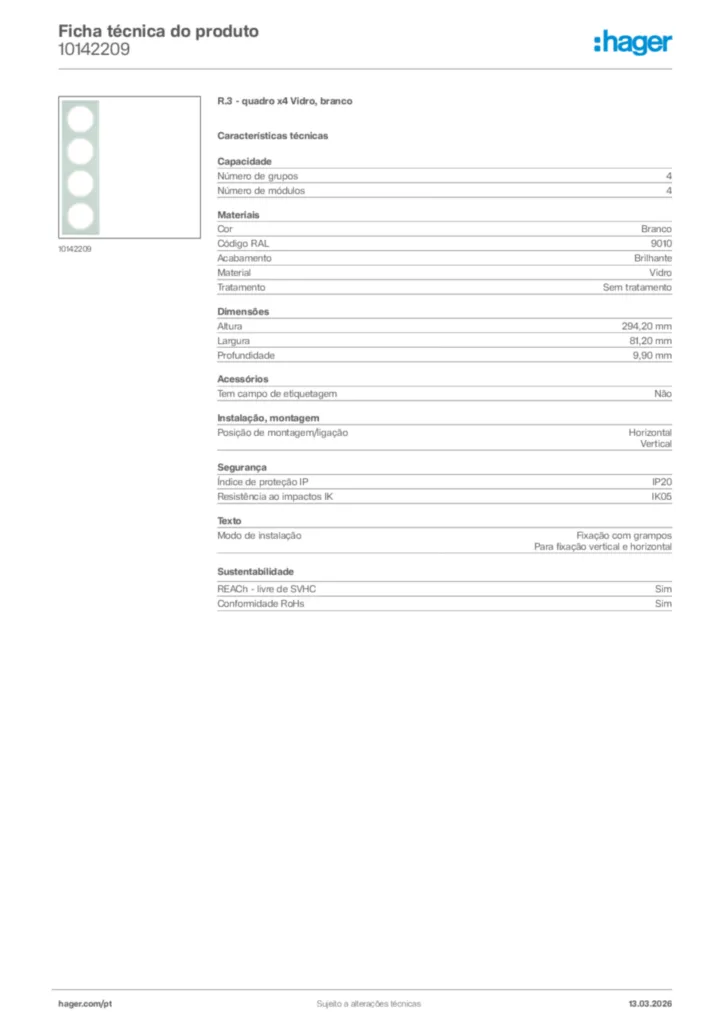 Imagem Hager Ficha técnica do produto 10142209 | Hager Portugal