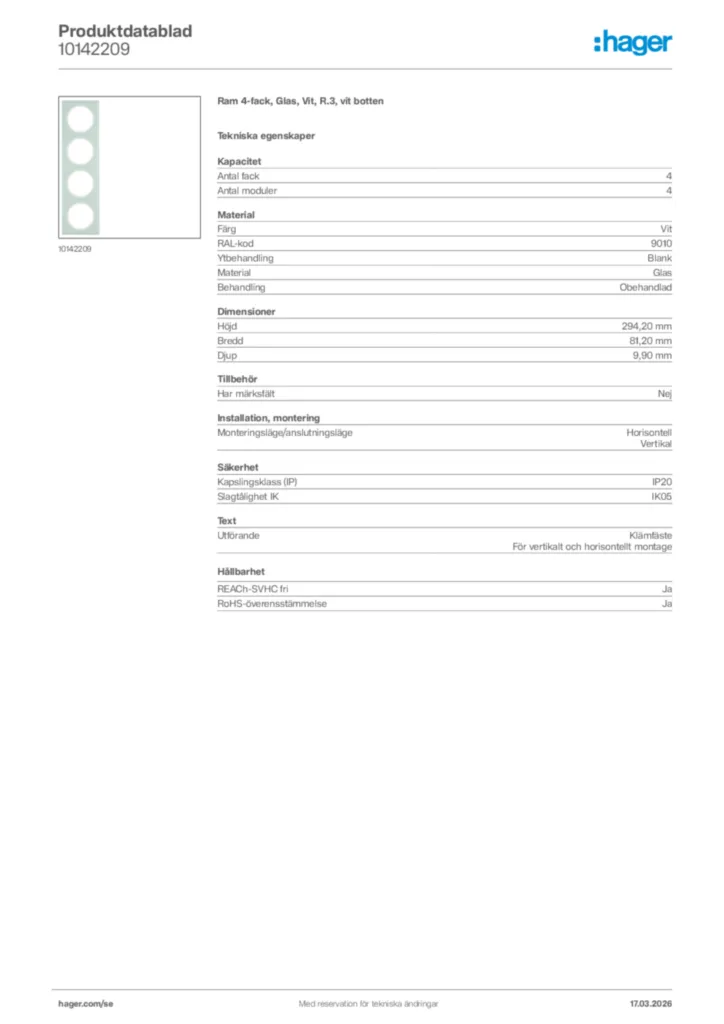 Bild Hager Produktdatablad 10142209 | Hager Sverige