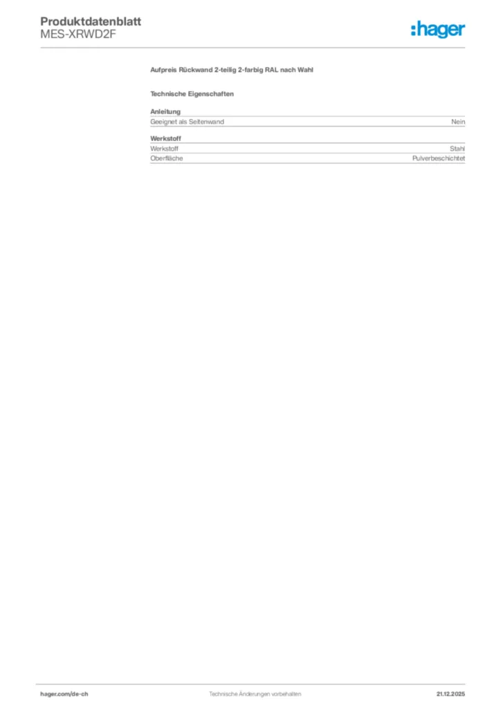 Bild Hager Produktdatenblatt MES-XRWD2F | Hager Schweiz