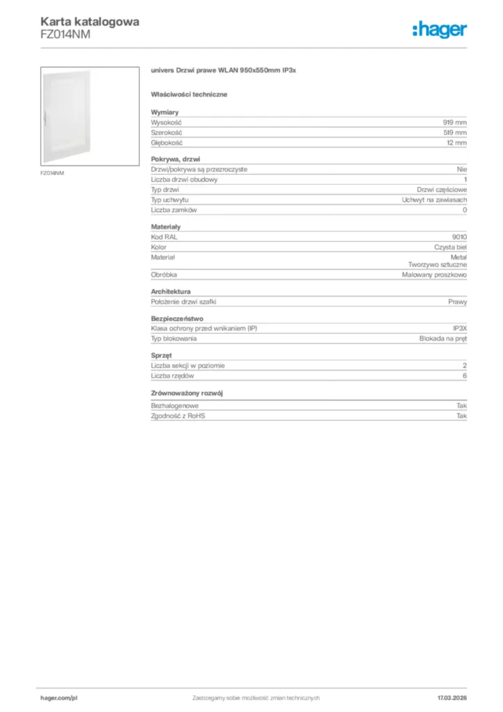 Zdjęcie Hager Karta katalogowa FZ014NM | Hager Polska