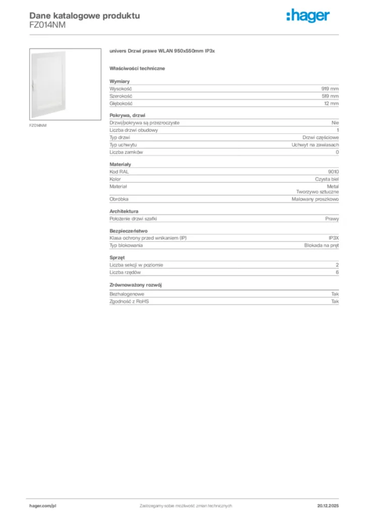 Zdjęcie Hager Dane katalogowe produktu FZ014NM | Hager Polska