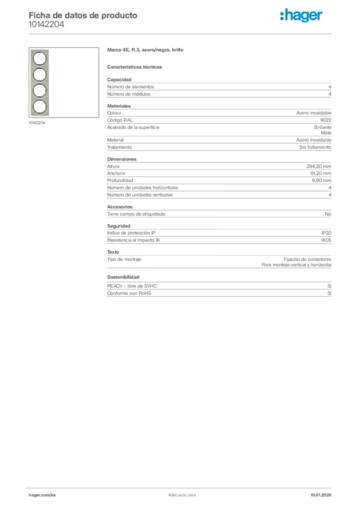 Imagen Hager Ficha de datos de producto 10142204 | Hager España