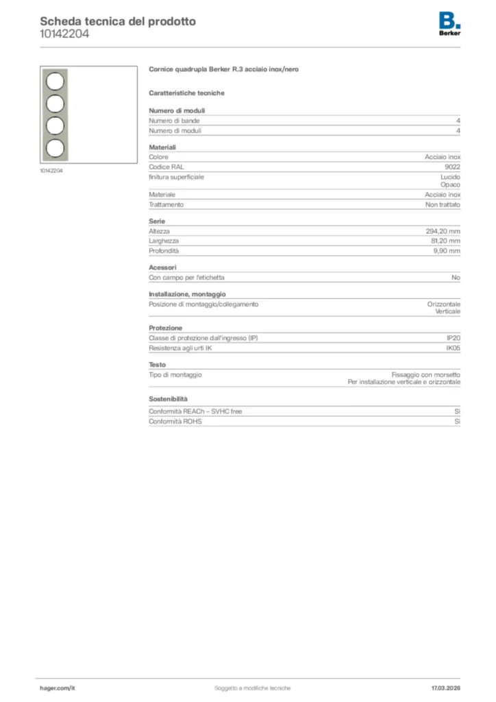 Immagine Berker Scheda tecnica del prodotto 10142204 | Hager Italia