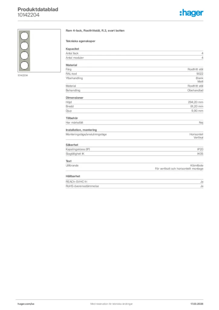 Bild Hager Produktdatablad 10142204 | Hager Sverige
