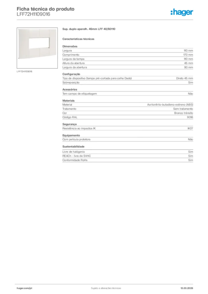 Imagem Hager Ficha técnica do produto LFF72H1109016 | Hager Portugal