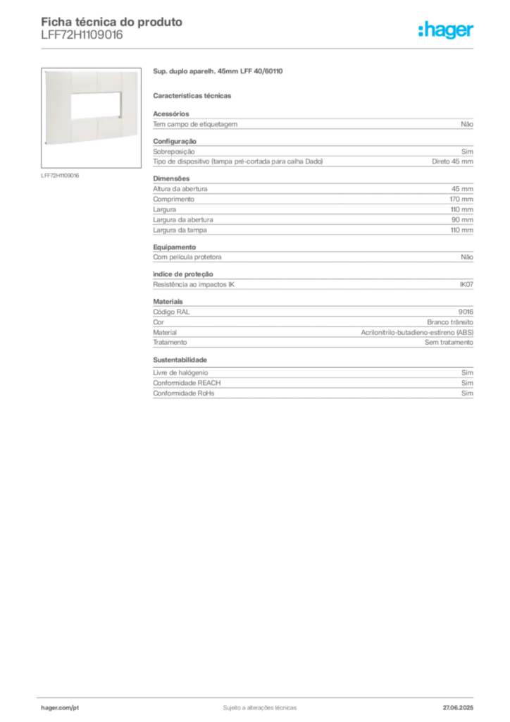 Imagem Hager Ficha técnica do produto LFF72H1109016 | Hager Portugal