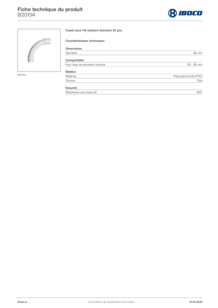 Image Iboco Fiche technique du produit B20134 | Hager France