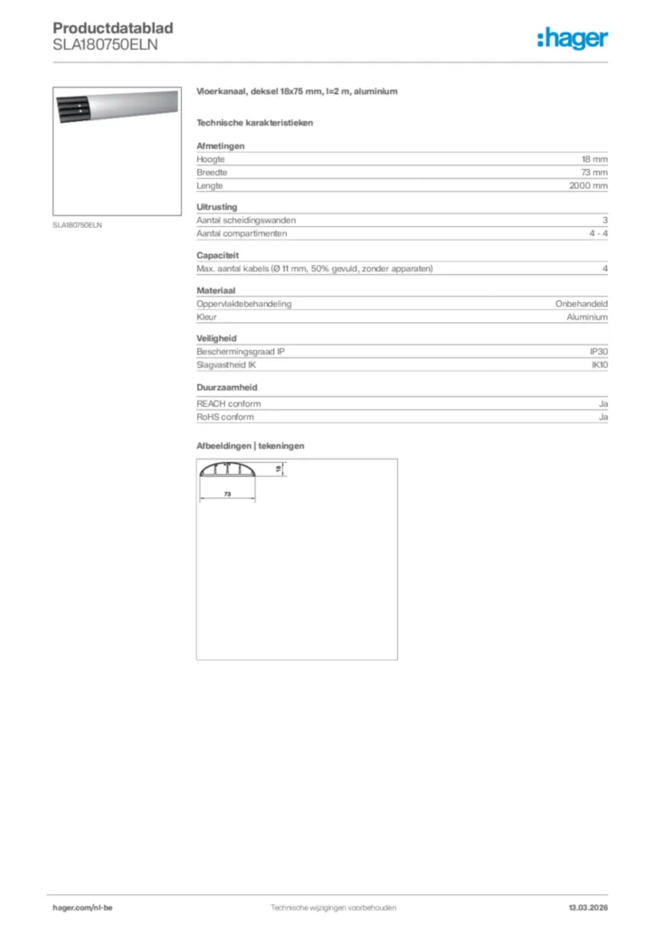 Afbeelding Hager Productdatablad SLA180750ELN | Hager Belgium