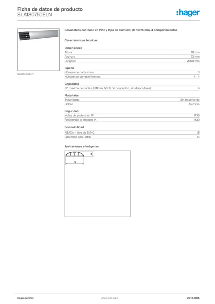 Imagen Hager Ficha de datos de producto SLA180750ELN | Hager España