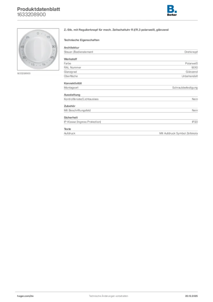 Bild Berker Produktdatenblatt 1633208900 | Hager Deutschland