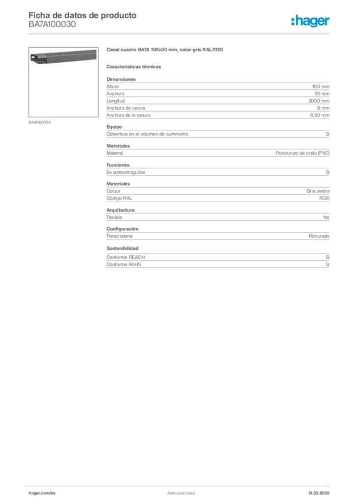 Imagen Hager Ficha de datos de producto BA7A100030 | Hager España