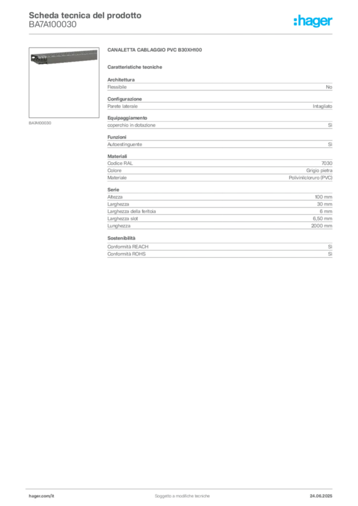Immagine Hager Scheda tecnica del prodotto BA7A100030 | Hager Italia