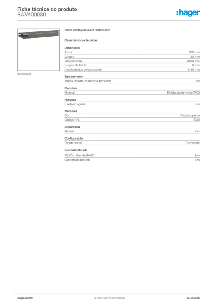 Imagem Hager Ficha técnica do produto BA7A100030 | Hager Portugal