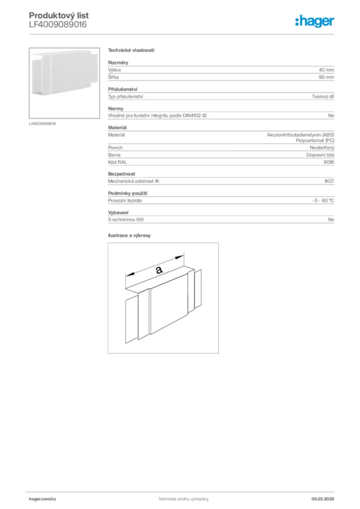 Obrázek Hager Product data sheet LF4009089016 | Hager