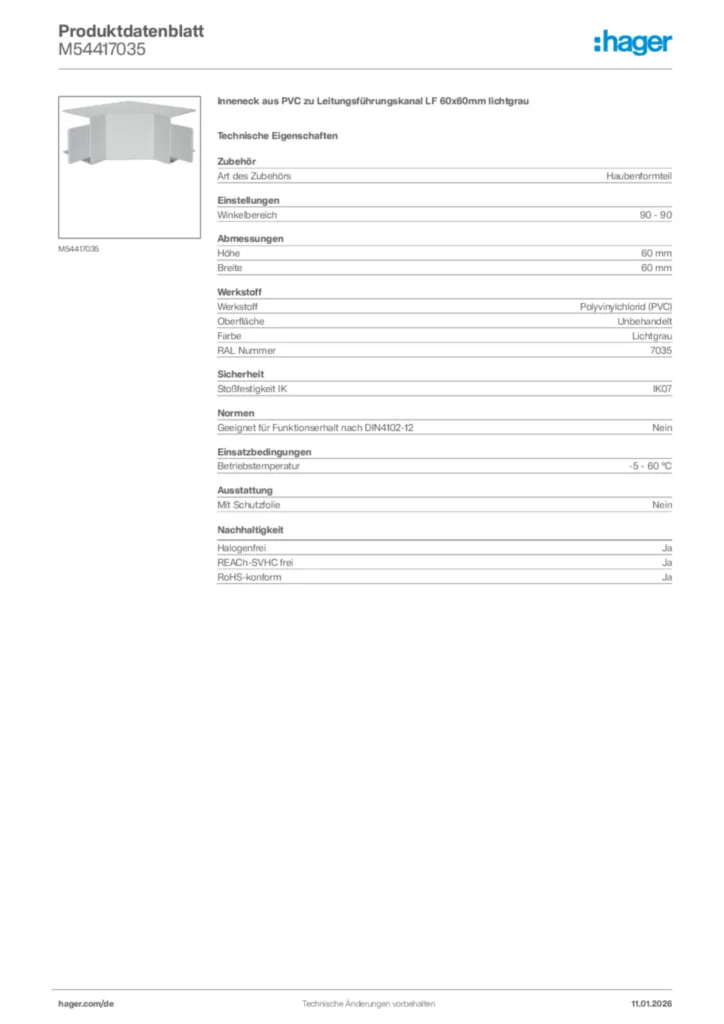 Bild Hager Produktdatenblatt M54417035 | Hager Deutschland