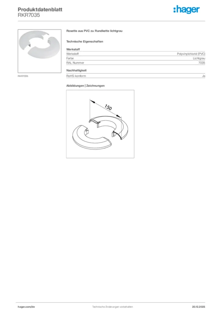 Bild Hager Produktdatenblatt RKR7035 | Hager Deutschland