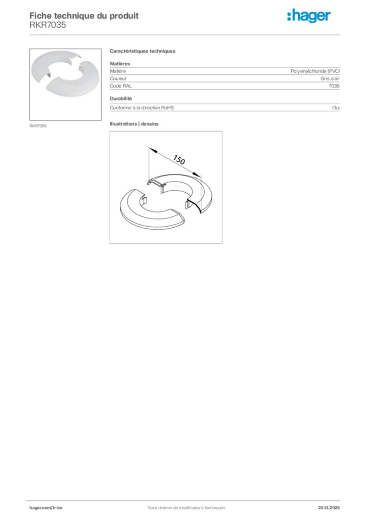 Image Hager Fiche technique du produit RKR7035 | Hager Belgique