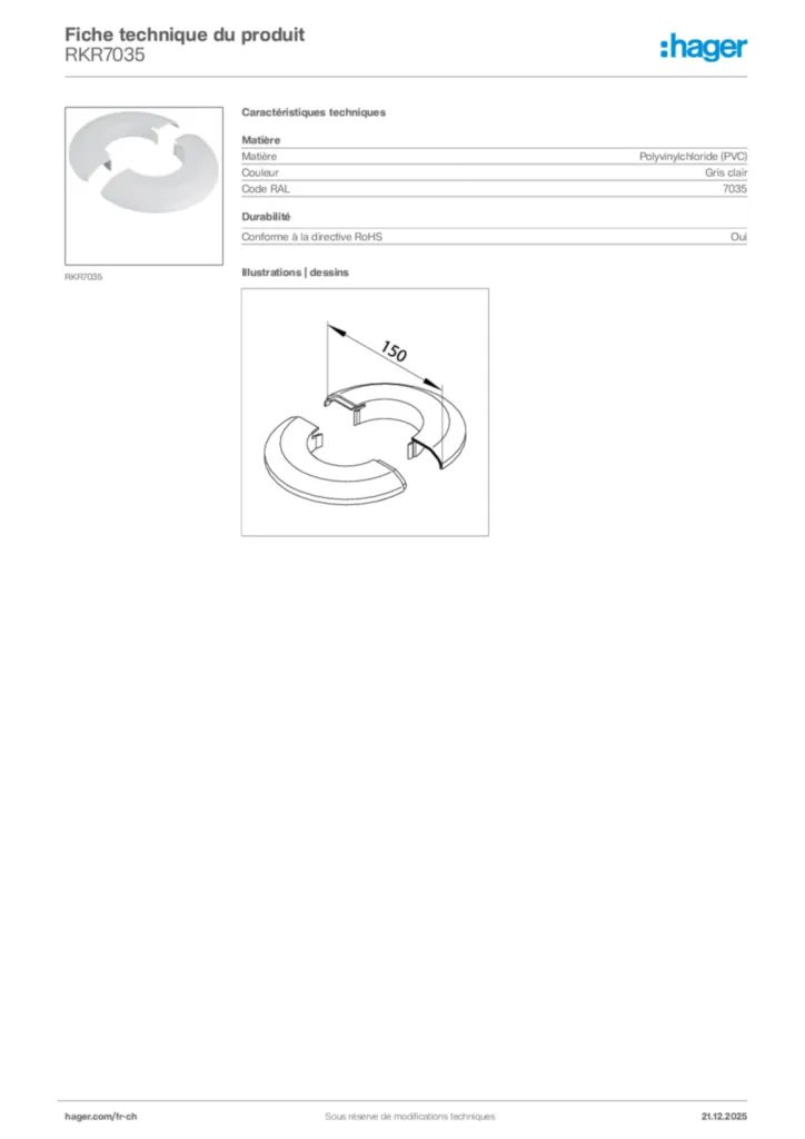 Image Hager Fiche technique du produit RKR7035 | Hager Suisse