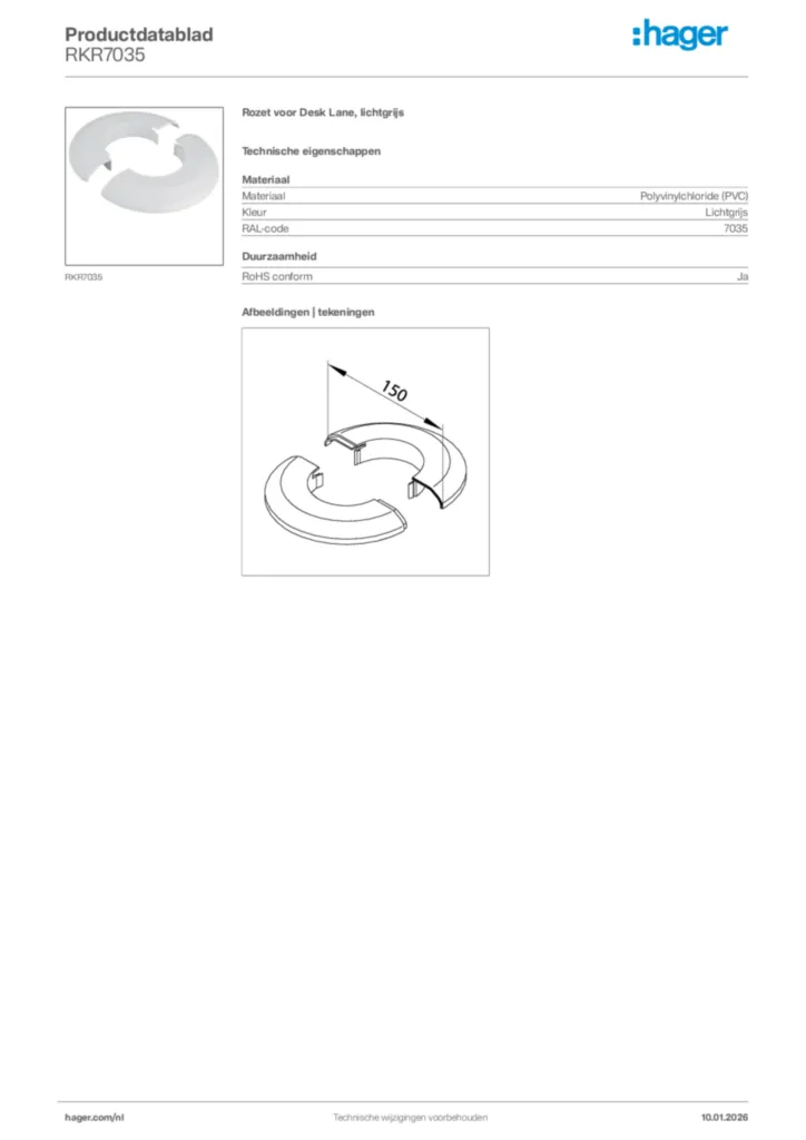 Afbeelding Hager Productdatablad RKR7035 | Hager Nederland