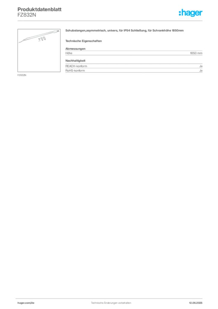 Hager Produktdatenblatt FZ832N
