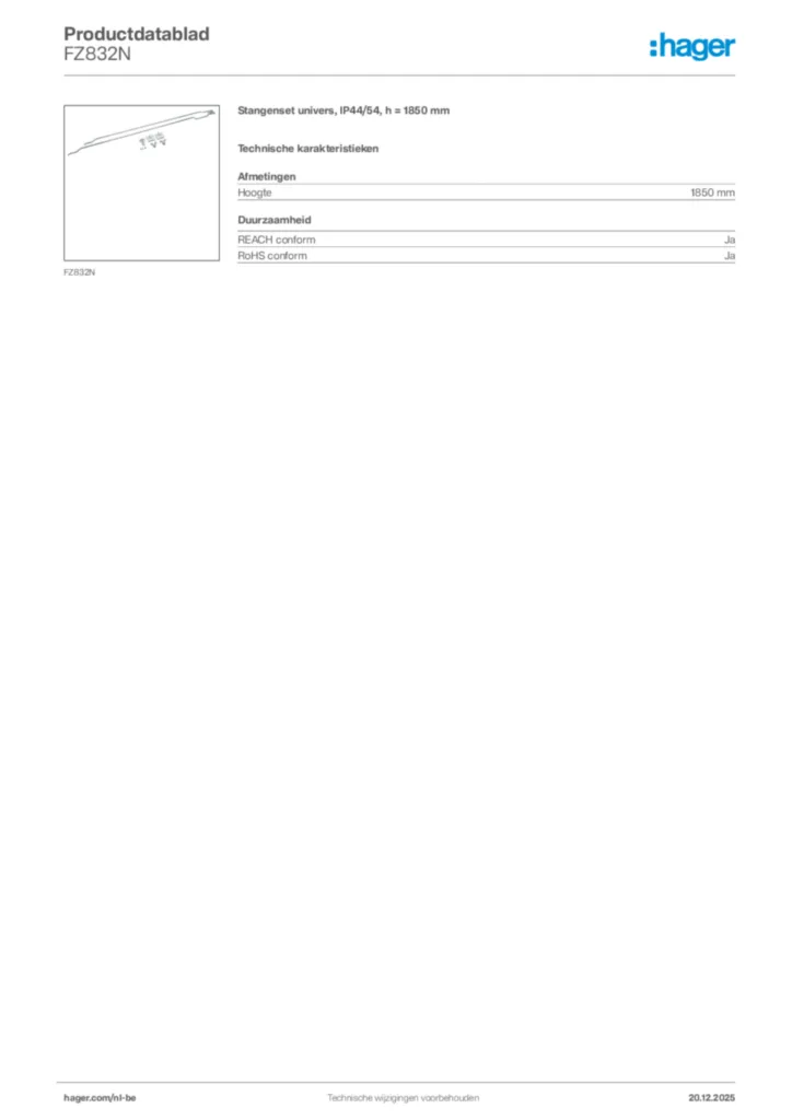 Afbeelding Hager Productdatablad FZ832N | Hager Belgium