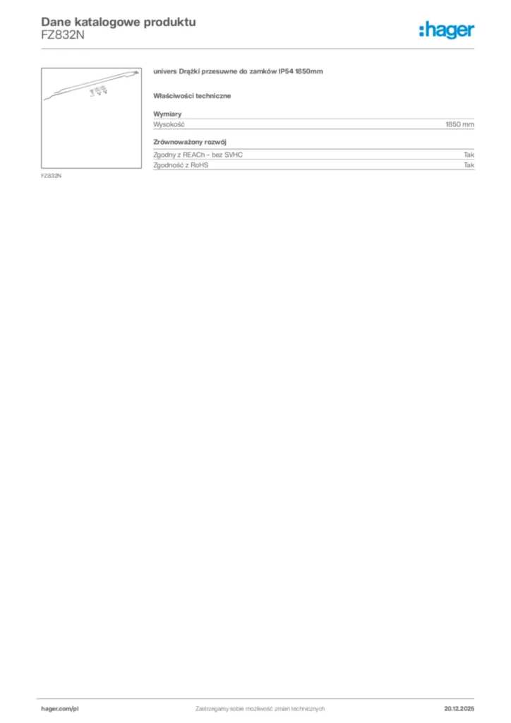 Zdjęcie Hager Dane katalogowe produktu FZ832N | Hager Polska