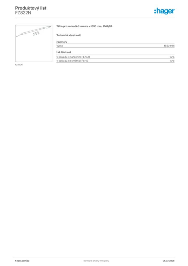 Obrázek Hager Product data sheet FZ832N | Hager
