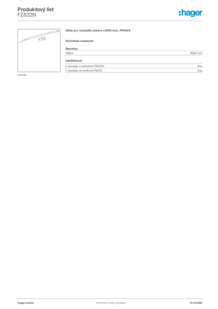 Obrázek Hager Produktový list FZ832N | Hager