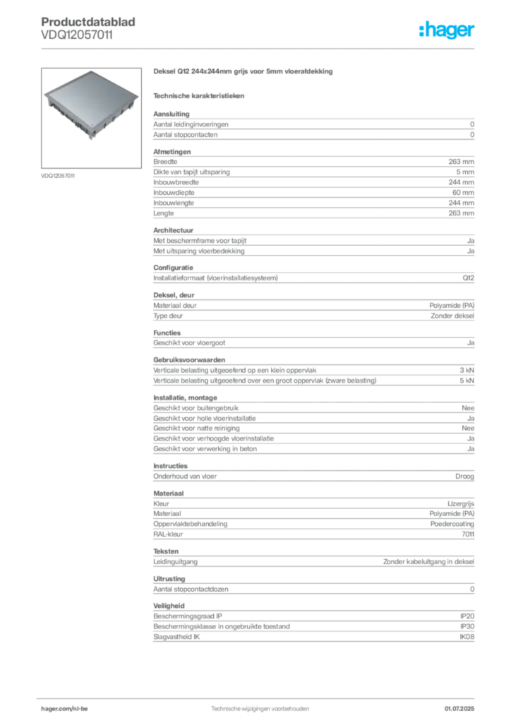 Afbeelding Hager Productdatablad VDQ12057011 | Hager Belgium