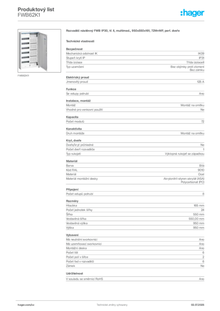Obrázek Hager Produktový list FWB62K1 | Hager