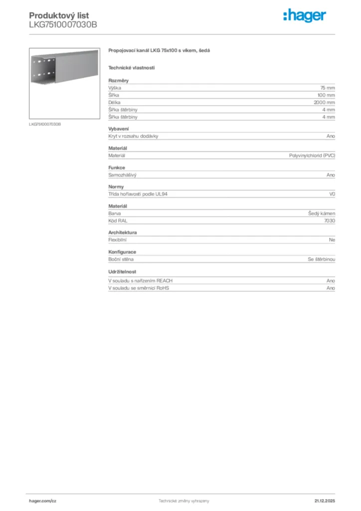 Obrázek Hager Produktový list LKG7510007030B | Hager