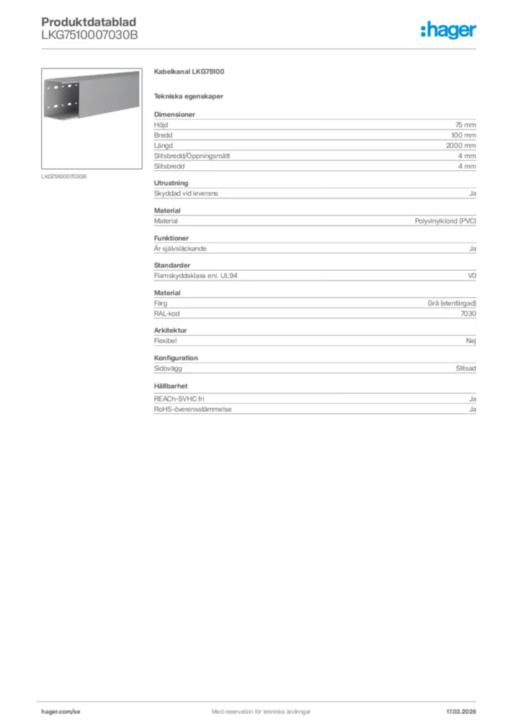 Bild Hager Produktdatablad LKG7510007030B | Hager Sverige