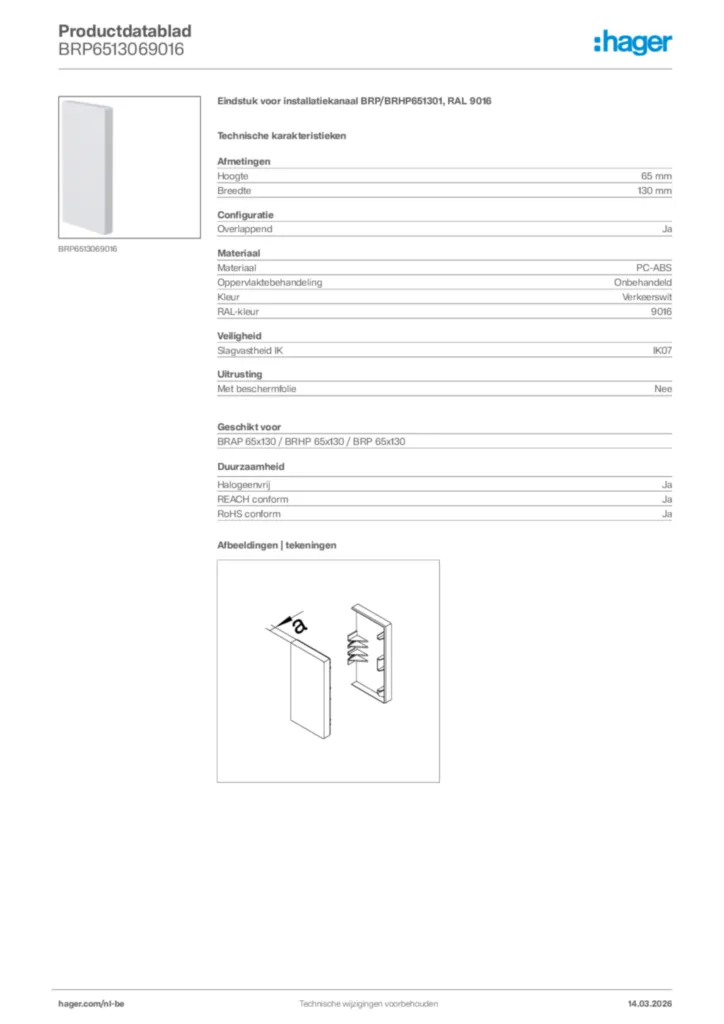Afbeelding Hager Productdatablad BRP6513069016 | Hager Belgium