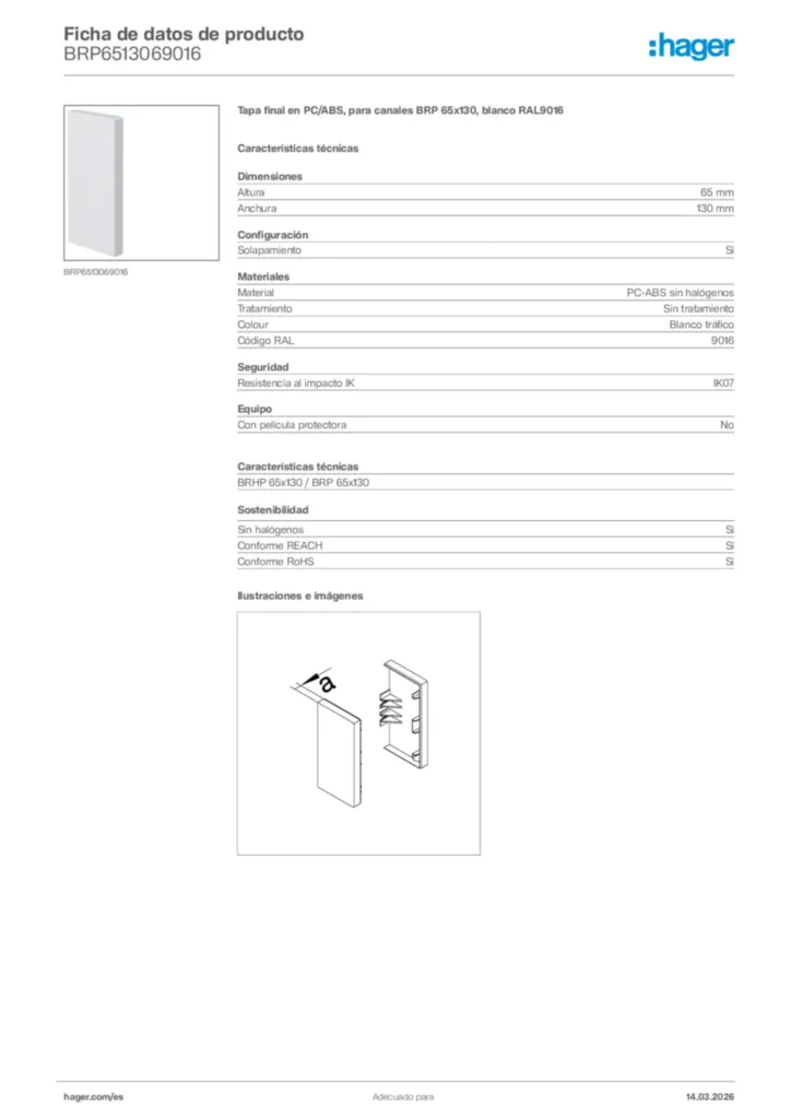 Imagen Hager Ficha de datos de producto BRP6513069016 | Hager España