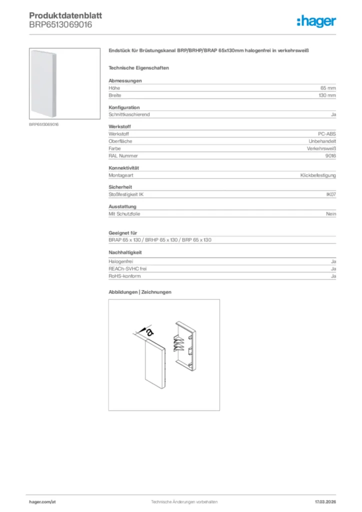 Bild Hager Produktdatenblatt BRP6513069016 | Hager Deutschland