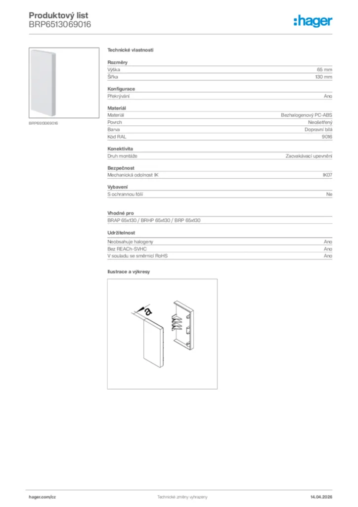 Obrázek Hager Product data sheet BRP6513069016 | Hager