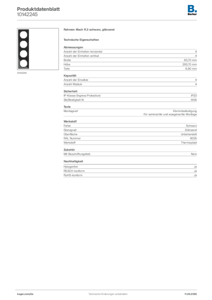 Berker Produktdatenblatt 10142245