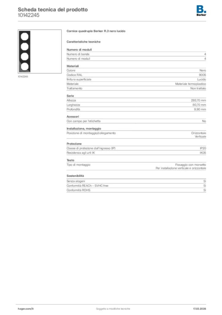 Immagine Berker Scheda tecnica del prodotto 10142245 | Hager Italia