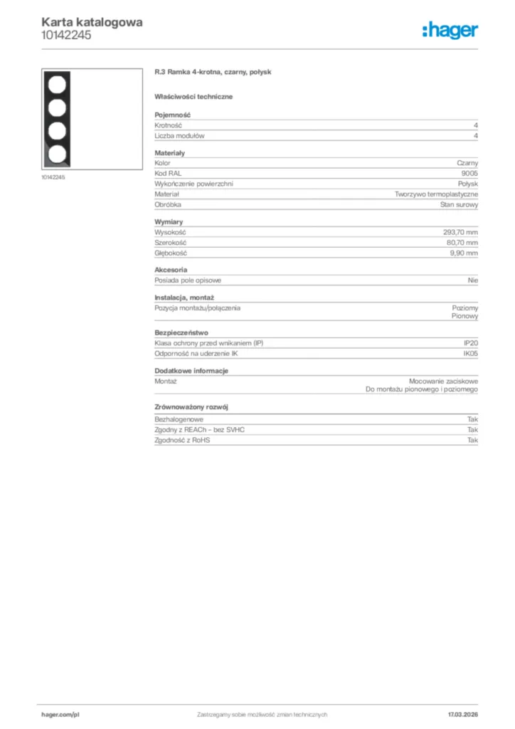 Zdjęcie Hager Karta katalogowa 10142245 | Hager Polska