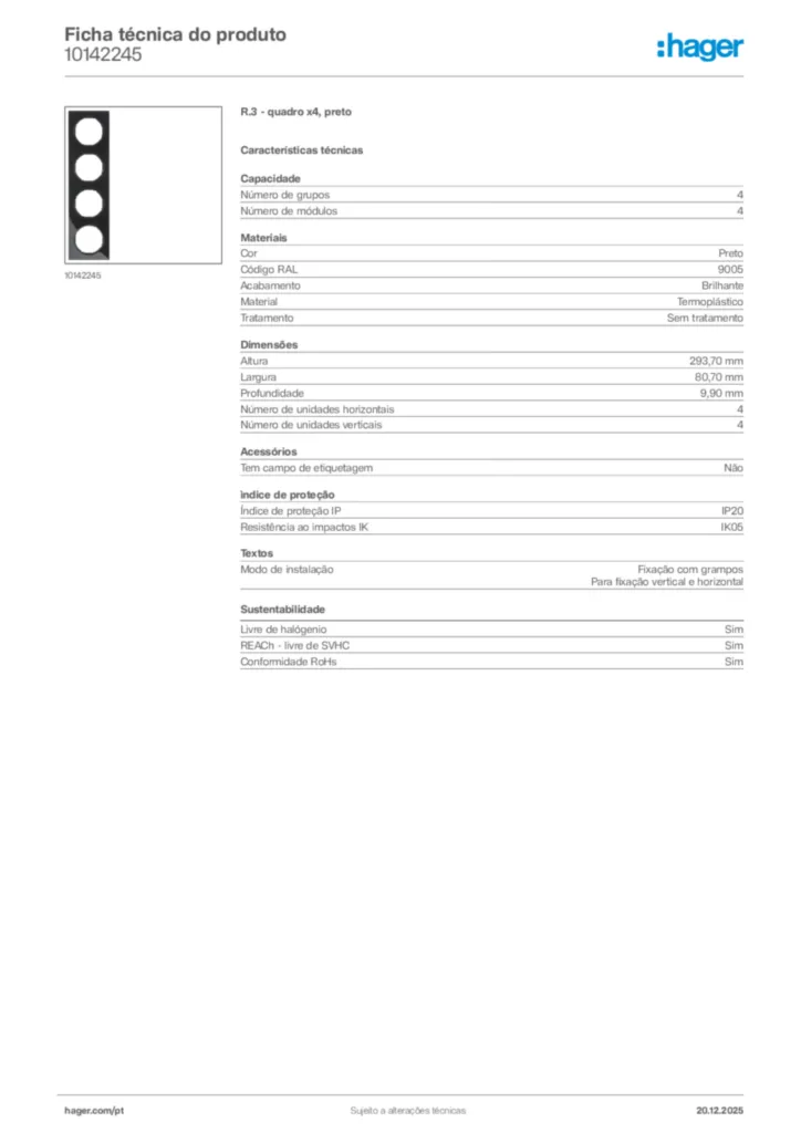 Imagem Hager Ficha técnica do produto 10142245 | Hager Portugal