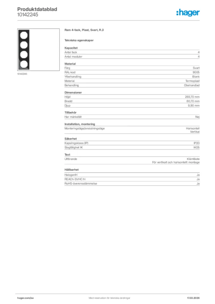 Bild Hager Produktdatablad 10142245 | Hager Sverige