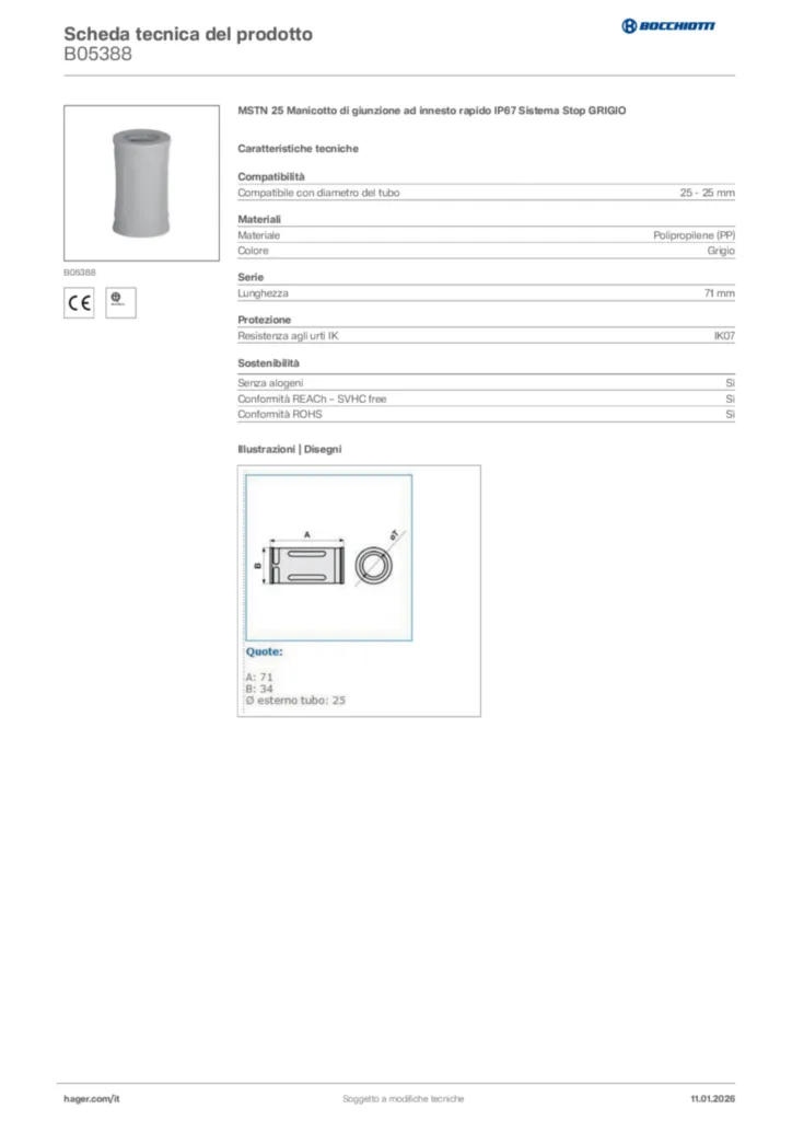 Immagine Bocchiotti Scheda tecnica del prodotto B05388 | Hager Italia