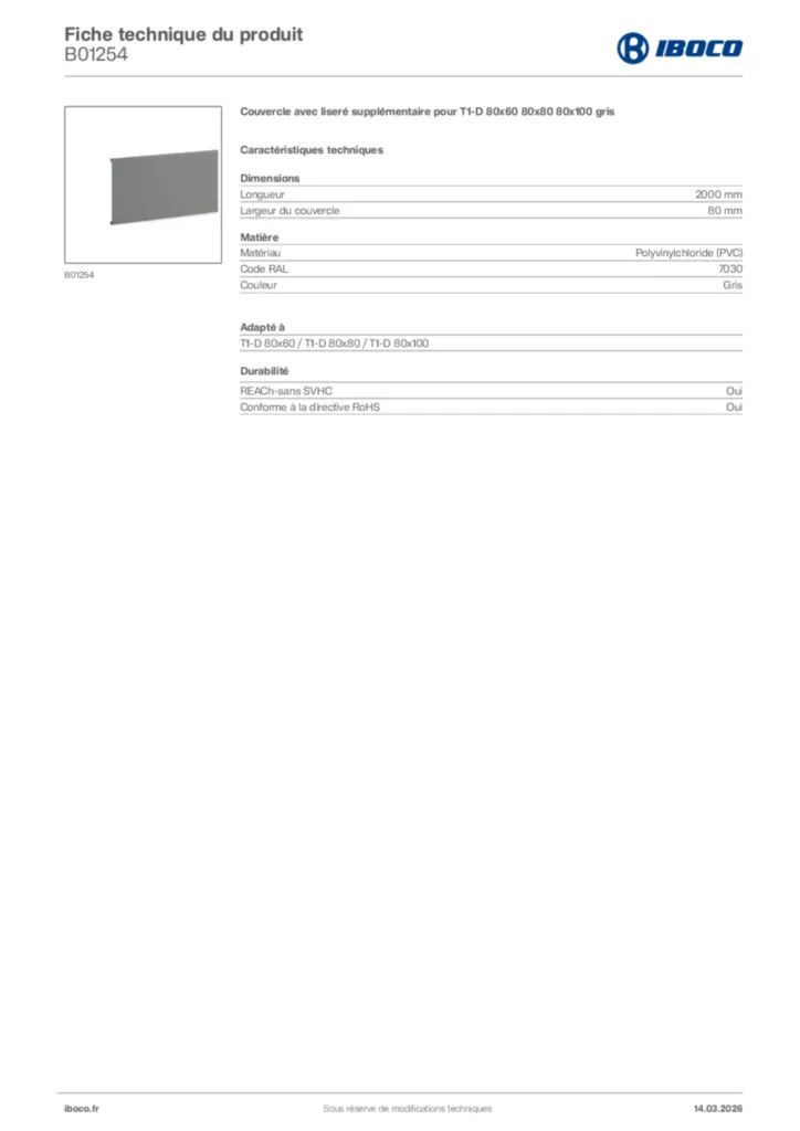 Image Iboco Fiche technique du produit B01254 | Hager France