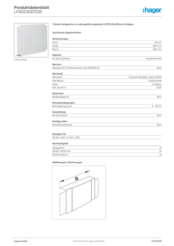 Bild Hager Produktdatenblatt LF6023087035 | Hager Deutschland
