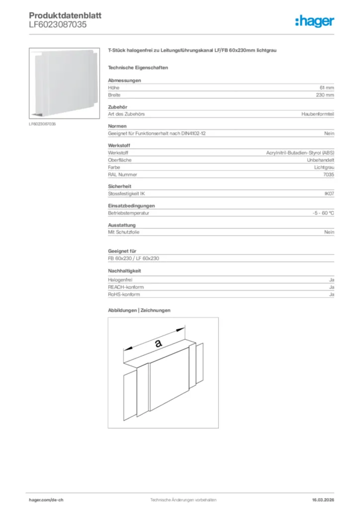 Bild Hager Produktdatenblatt LF6023087035 | Hager Schweiz