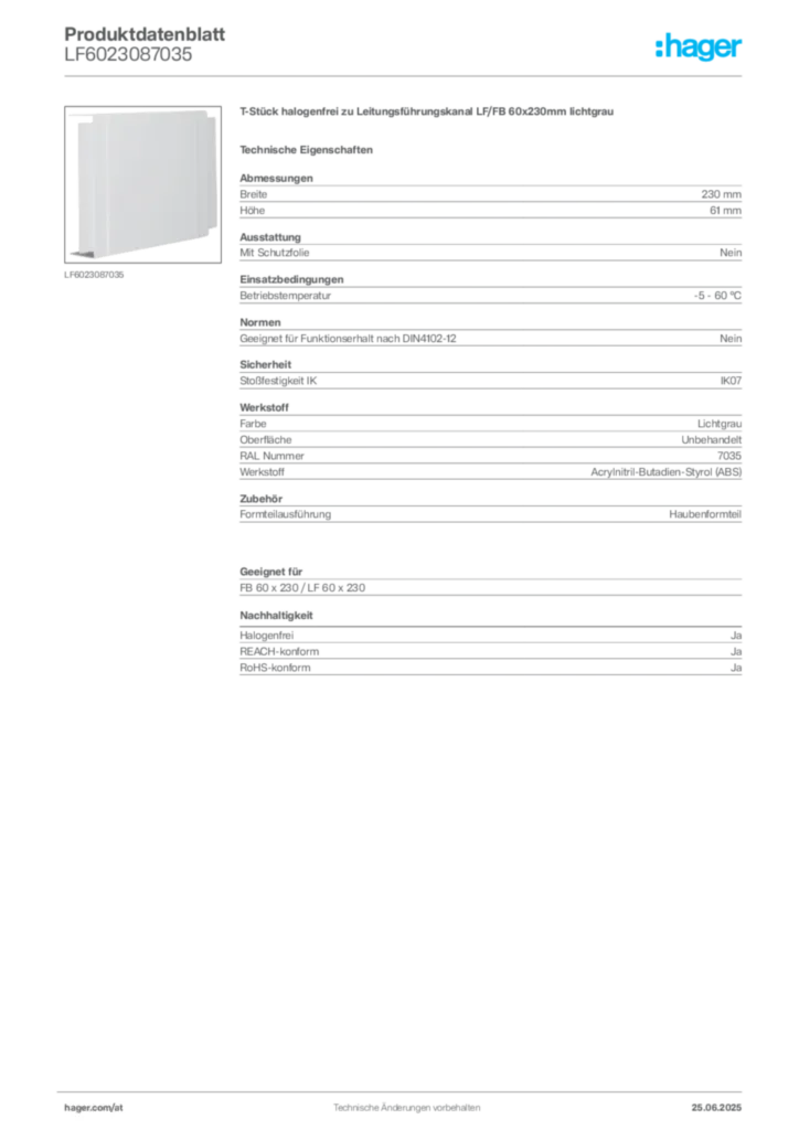 Bild Hager Produktdatenblatt LF6023087035 | Hager Deutschland